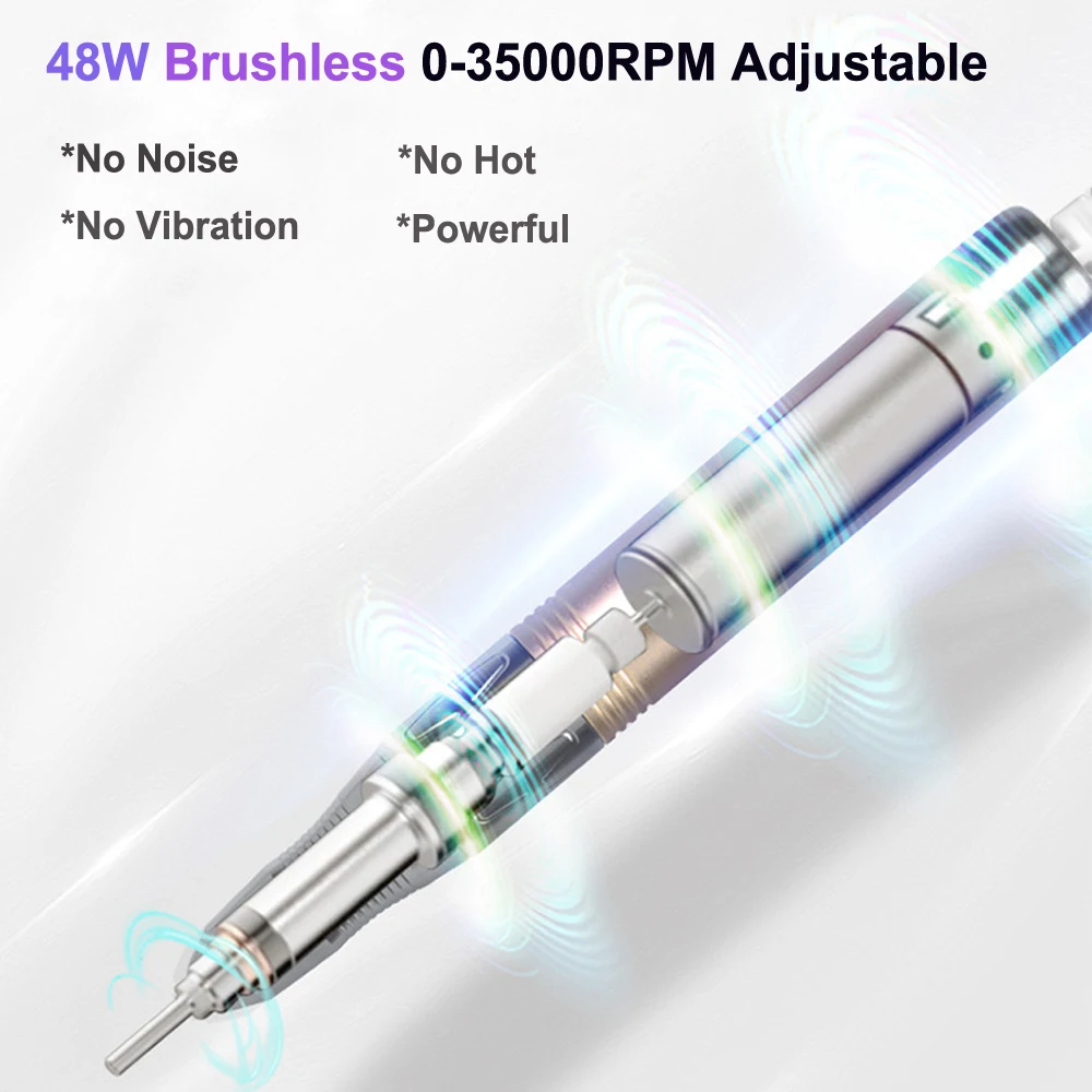 Macchina per manicure professionale senza spazzole da 48 W 35000 giri/min Display HD Levigatrice per unghie portatile da tavolo Trapano per unghie a basso rumore