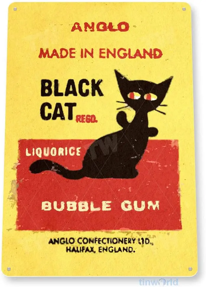 Tin Sign Black Cat Bubble Gum Retro Chewing Gum Store Metal Sign Decor Candy Kitchen Cottage B705