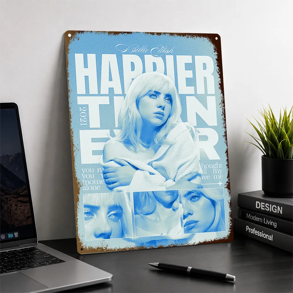 Billie Eilish Happier Than Ever Textured Poster Personalized Metal Tin Sign Vivid Stage Persona Wall Art Made For Music Lovers