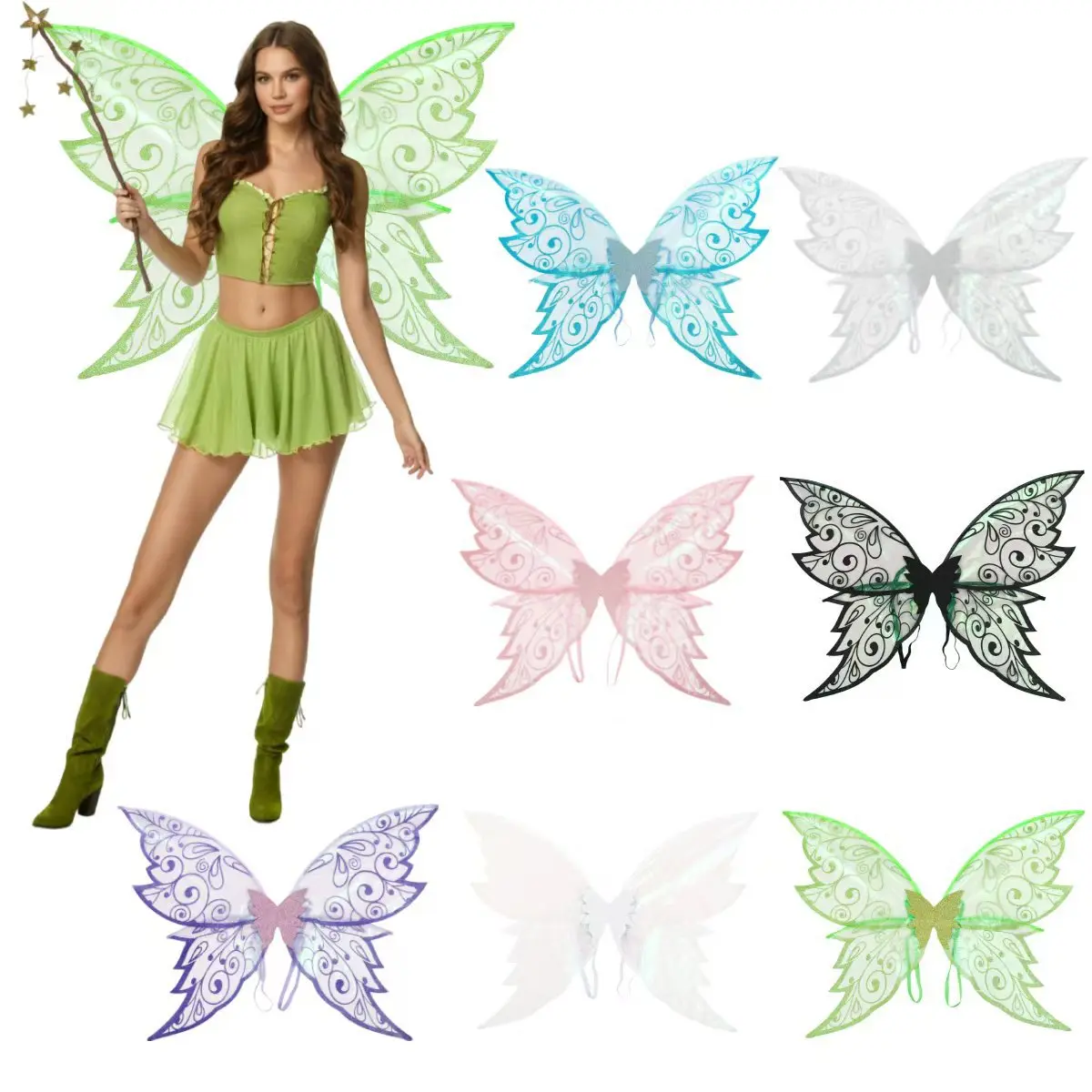 Funkelnde Feenflügel für Erwachsene und Mädchen, Engel- und Schmetterlingskostümflügel für Verkleidungspartys, Halloween-Kostüme und Weihnachtsgeschenke