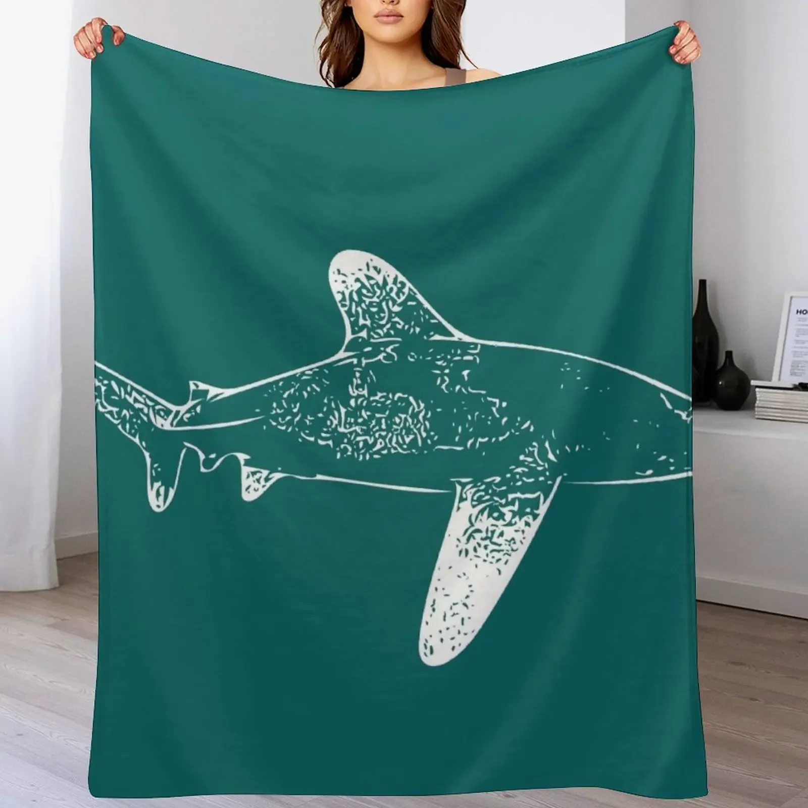 New Oceanic Whitetip Shark White Print Throw Blanket Flannel Fleece Soft Warm Throw Blanket