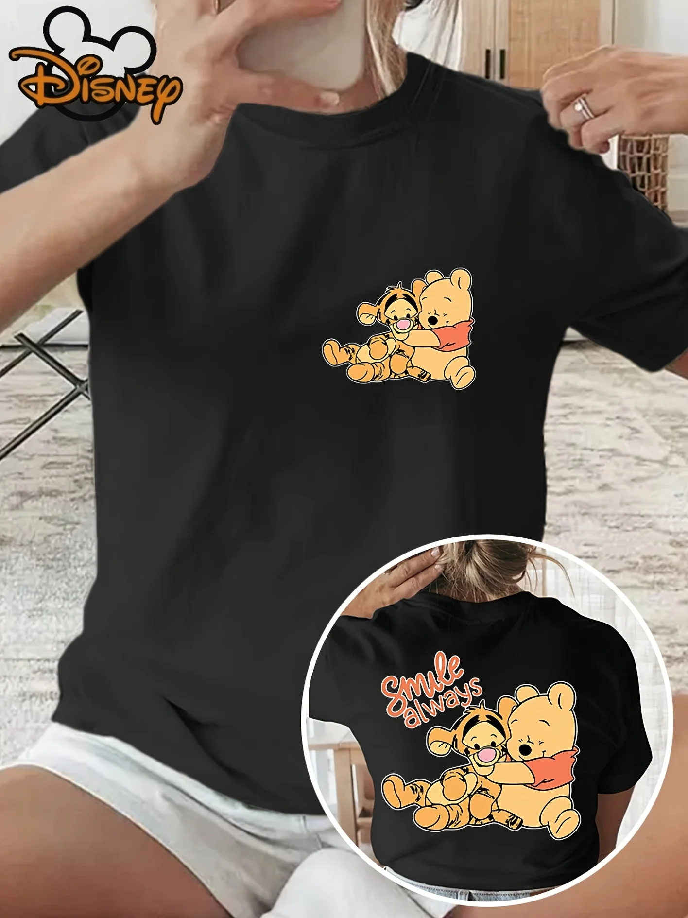 Disney winnie the pooh camiseta de algodão masculino feminino casual na moda streetwear oversized solto manga curta unisex evento outfit