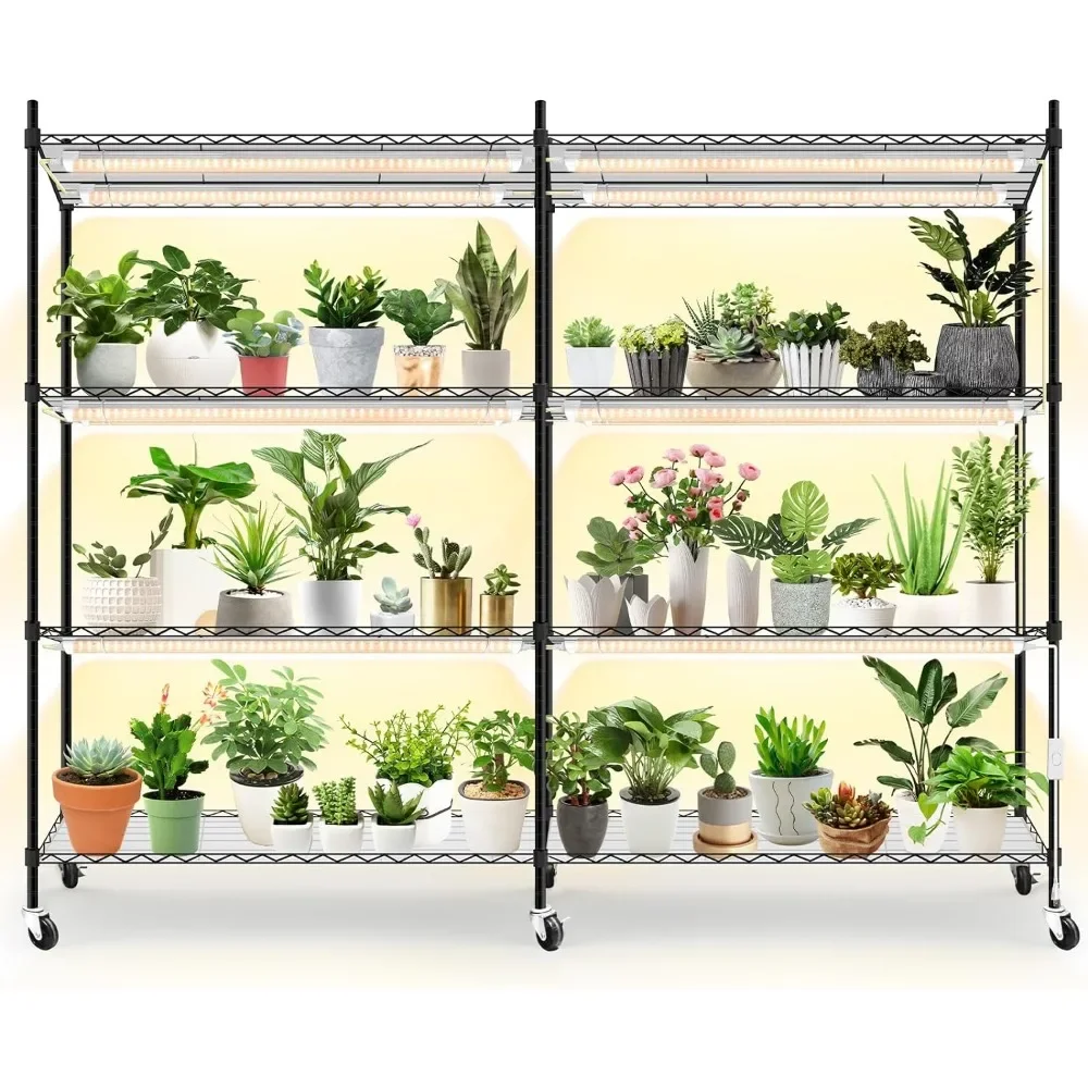 

4-Tier Large Grow Light Shelf With Wheels Plant Stand Stainless Steel Flower Pot Stand Outdoor Furniture