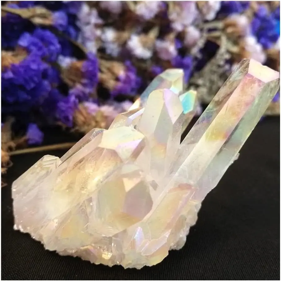 1pc crystal rough Natural White Angel Aura Crystal Cluster Electroplating Titanium Coating Quartz Cluster Stone
