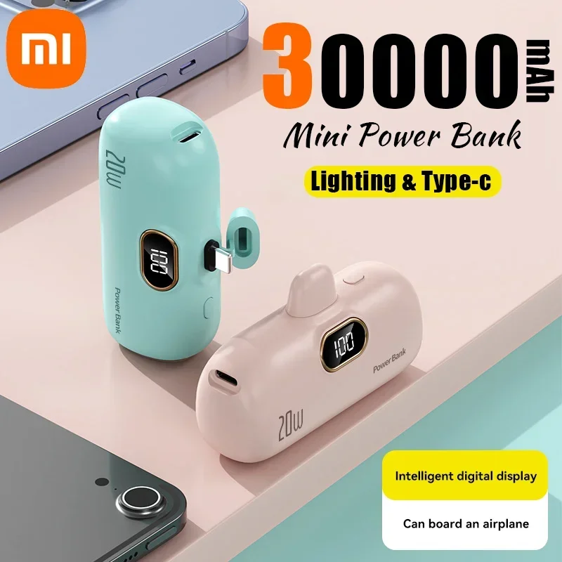 Xiaomi 30000mAh Mini Wireless Power Bank Capsule Mobile Power Supply Emergency External Battery Fast Charger For Type-c iPhone