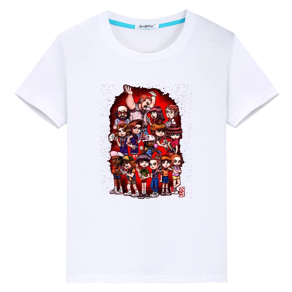 stranger things print t shirt for kids boy10year Kawaii 100%Cotton Anime Tees Short Tops tshirt y2k one piece kids clothes girls