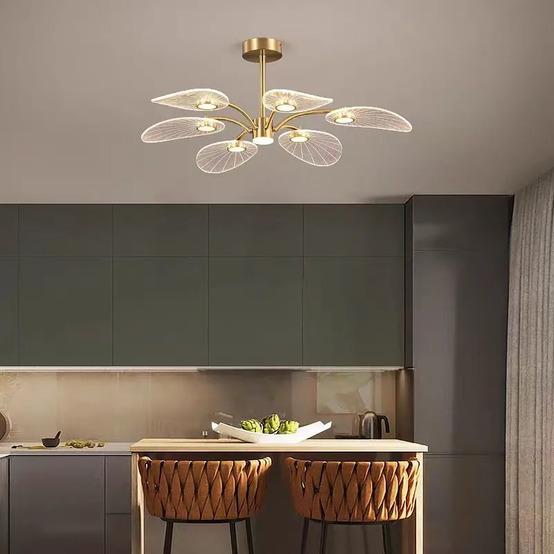 Lámpara colgante de hoja de loto LED nórdica, candelabro de cobre de lujo para dormitorio, sala de estar, foco decorativo para el hogar, luz de comedor