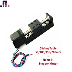ONLY NEW T-type Mini Sliding Table 50/100/150/200mm For Linear Rail Guide With Nema11 28mm Stepper Motor For CNC 3D Printer