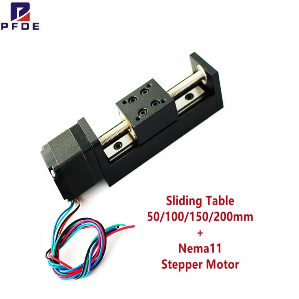 ONLY NEW T-type Mini Sliding Table 50/100/150/200mm For Linear Rail Guide With Nema11 28mm Stepper Motor For CNC 3D Printer