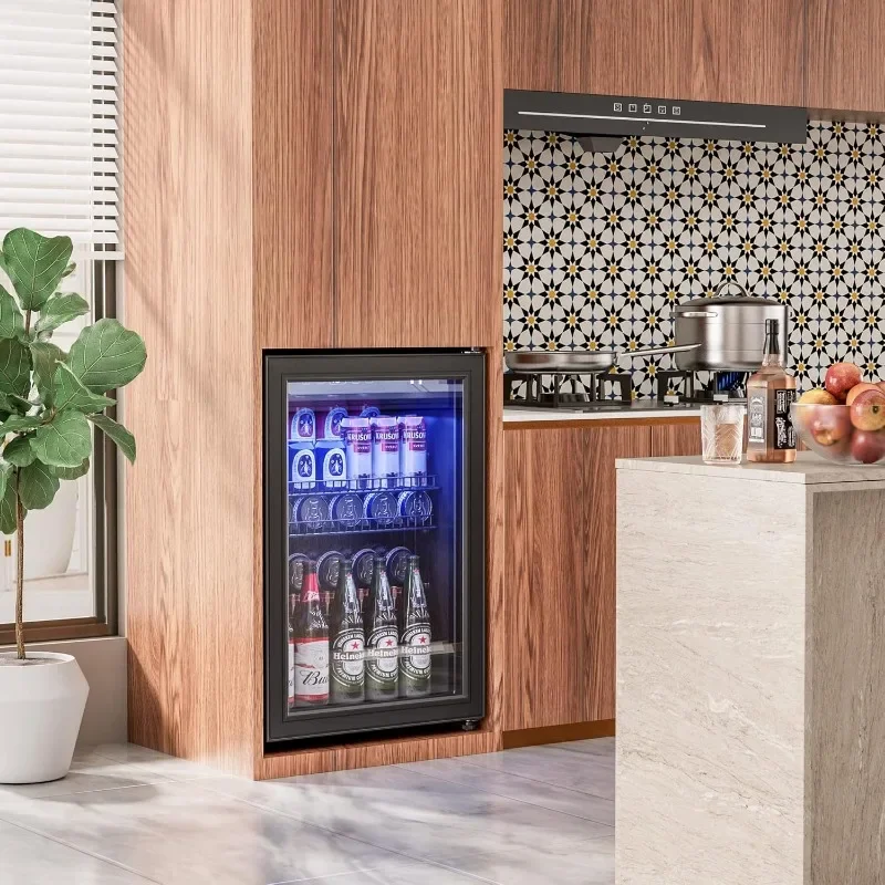 Beverage Refrigerator Cooler Freestanding Mini Fridge Cooler with Glass Door, Adjustable Shelves & Digital Temperature Display