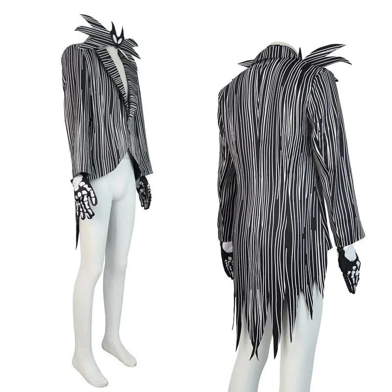 كابوس جاك كوس Skellington تأثيري حلي معطف السراويل الزي هالوين كرنفال حفلة تنكر البدلة للرجال الذكور الكبار ؛ 3,v'