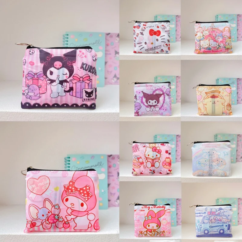 Nuovo 2 pezzi Sanrio Hello Kitty borsa pieghevole portatile Cute Kuromi Melody Multi Functional Environmental Protection Zipper Storage