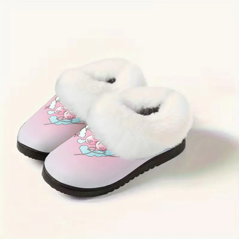 Pink Cloud Angel Print Women's Winter Warm Plush Slippers Fuzzy Fleece House Slippers Indoor Shoes view 6
