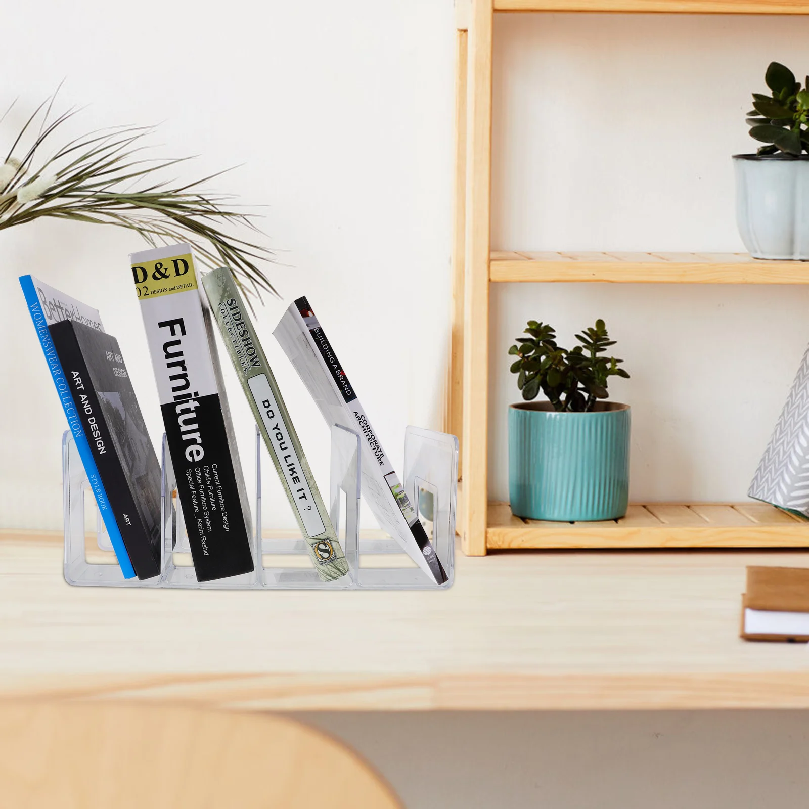 

Desktop Bookshelf Stand Storage Rack Holder Wallet Holders Clear End Acrylic Bookend Reusable Office Bedroom