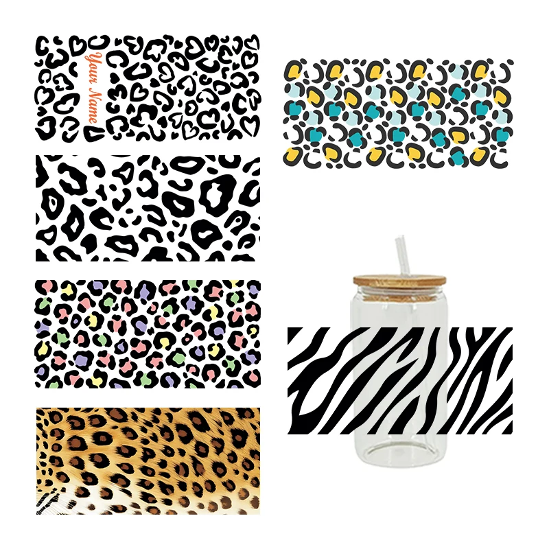UV DTF Transfers Stickers, 16oz, Cup Wraps, Leopard Printed, DIY Glass, Ceramic, Metal, Leather, Etc D5432