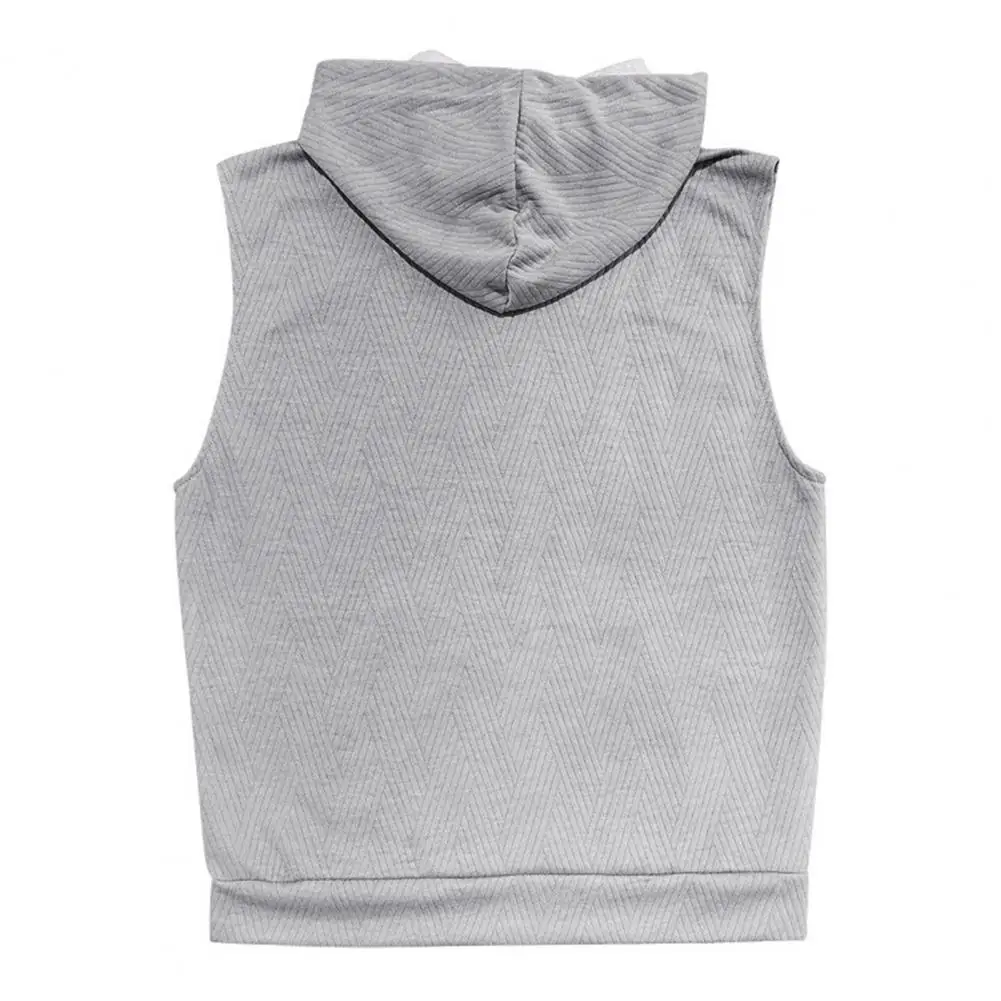 Sleeveless Hoodie Vest Men's Jacquard Knitted Hooded Vest with Front Pocket Casual Sports Style Sleeveless T-shirt for Fitness