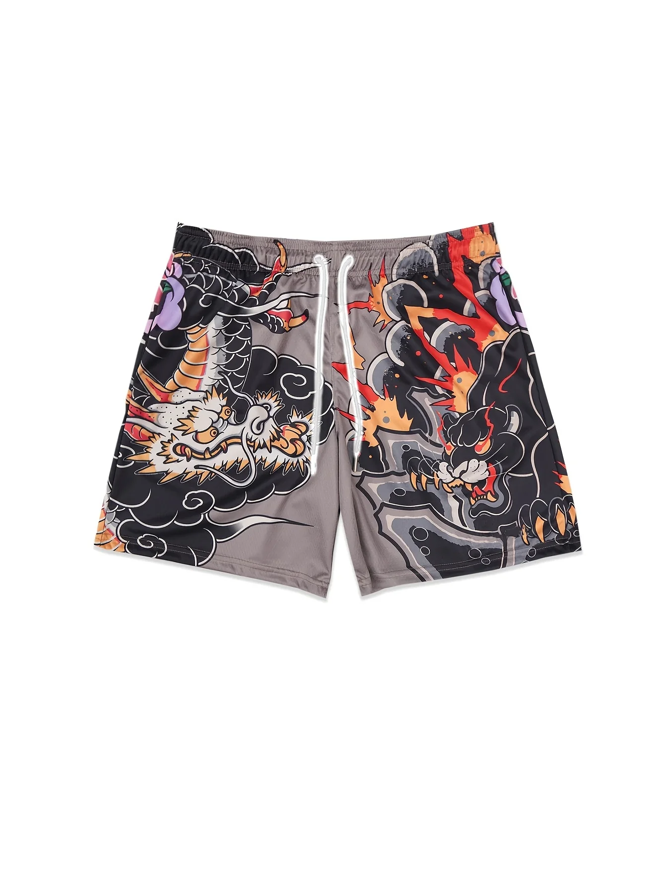 Men Loose Summer Sweat Shorts Vintage Tattoo Art Tiger And Flower Graphic Print Elastic Waistband Daily Casual Shorts Kids