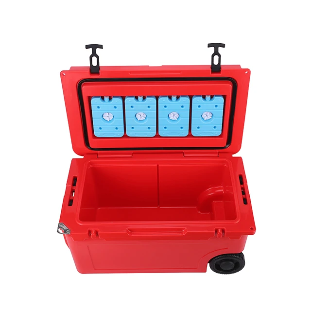 Custom High Quality Modern Outdoor Portable Fishing Reusable 55QT PE Rotomolded Wheeled Cooler Thermal Insulated Cans