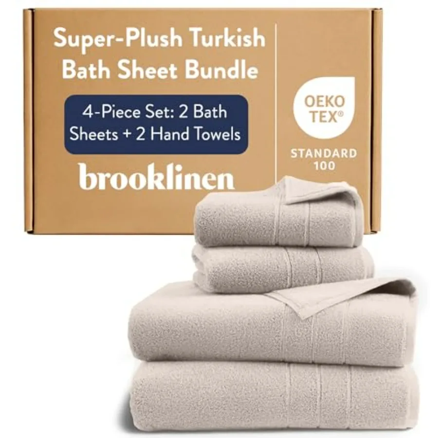 

Bath sheet and hand towel set for bathroom use, 100 cotton, stone color, ultra-plush and highly absorbent