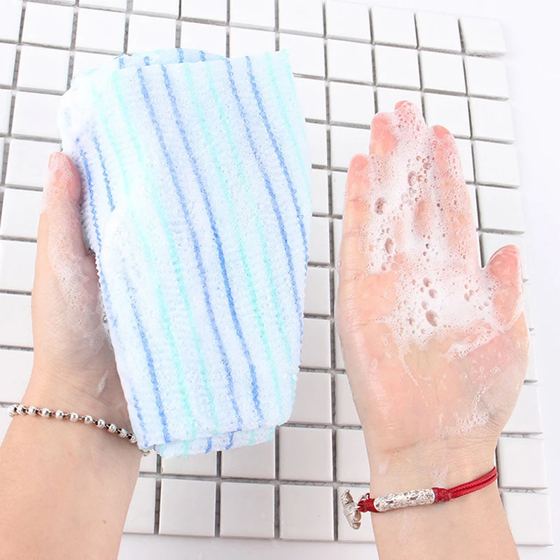 1 Pc Random Color Colourful Striped Nylon Bath Scrub Towel Roll Exfoliating Bathroom Product