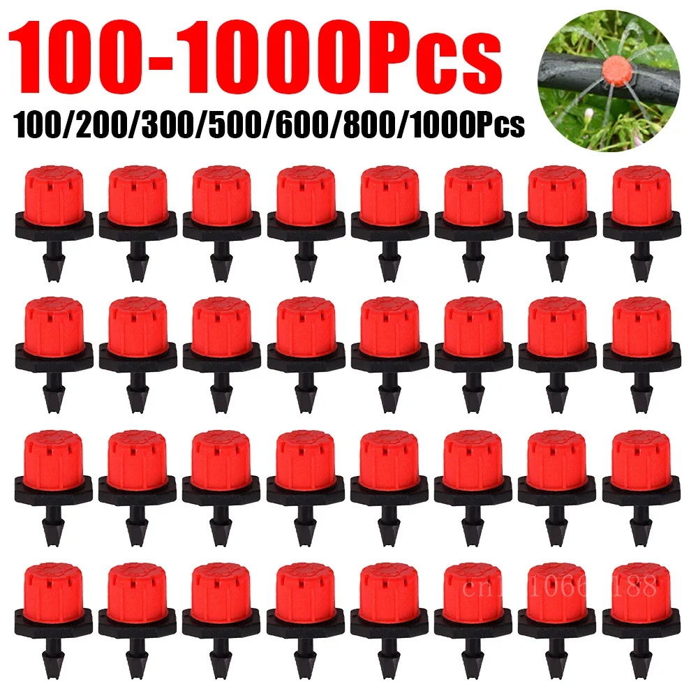 Ajustável água conta-gotas cabeça, gotejadores irrigação, aspersor aspersão, cabeça de fluxo, jardim sistema de rega, 100-1000pcs