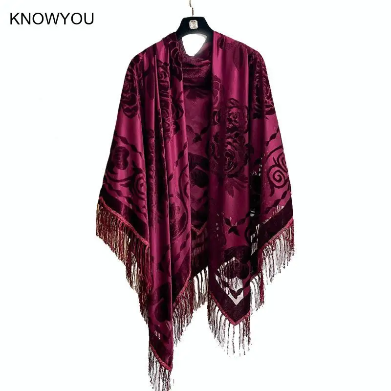 

Вечерняя шаль для вечеринок, одежда для танцев фламенко, треугольная шаль в стиле ретро, бархатный шарф с кисточками в этническом стиле, парный платок Cheongsam