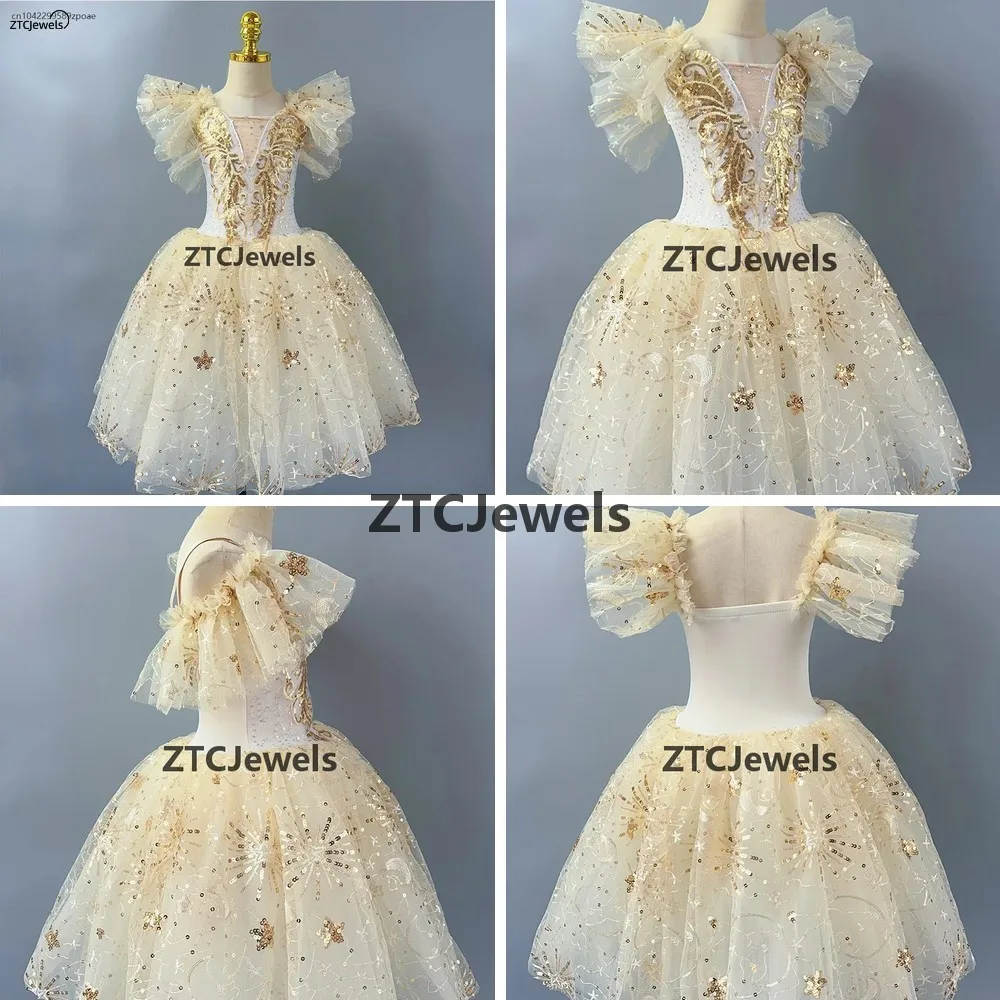 

Professional Ballet Skirt for Girls Lace Sequined Puffy Tutu Costume Little Swan Princess Performance Dance Cosplay