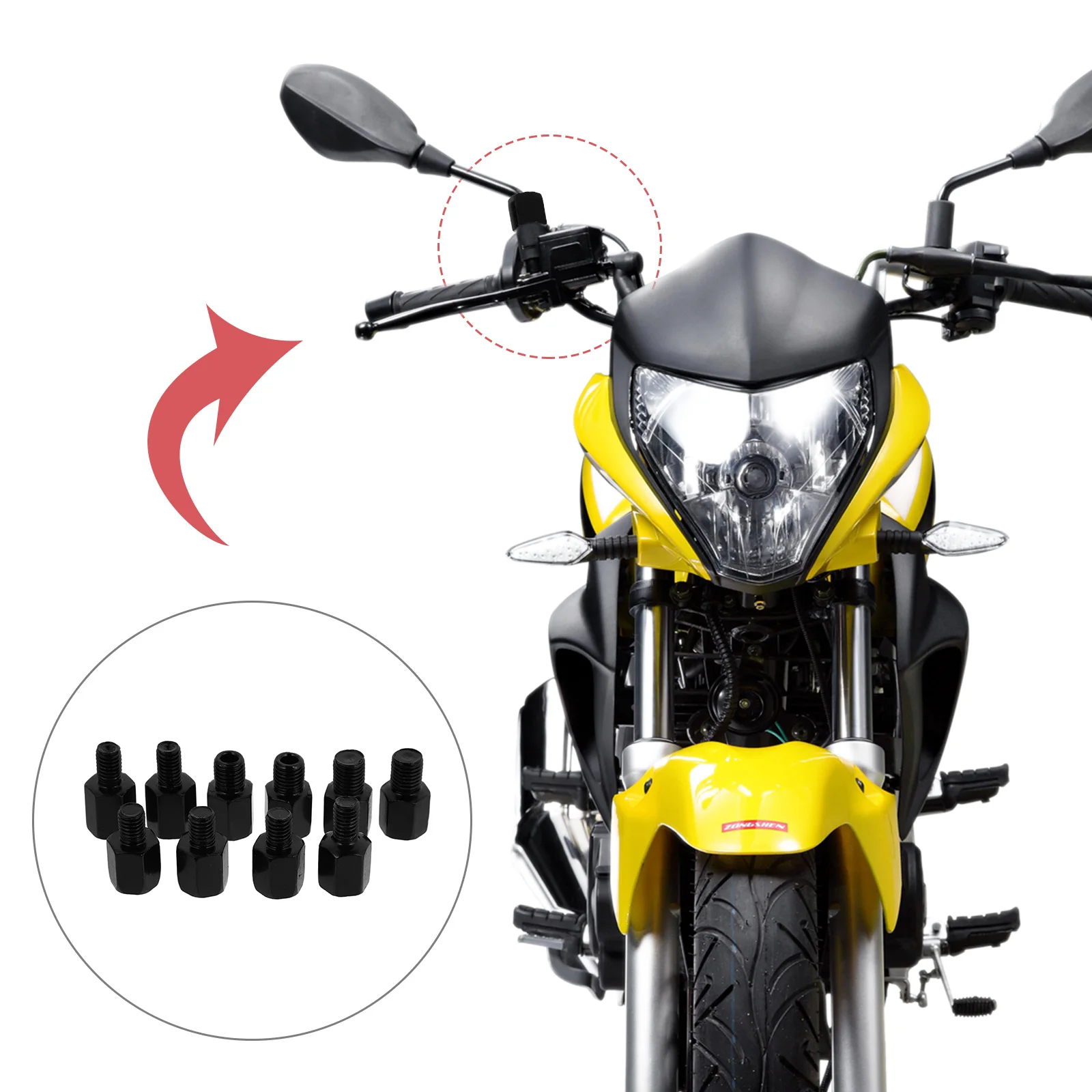 

10 шт. адаптер для бокового зеркала, удлинители для зеркал мотоцикла, стояки для крепления, прочный антикоррозийный адаптер для расширения зеркал заднего вида