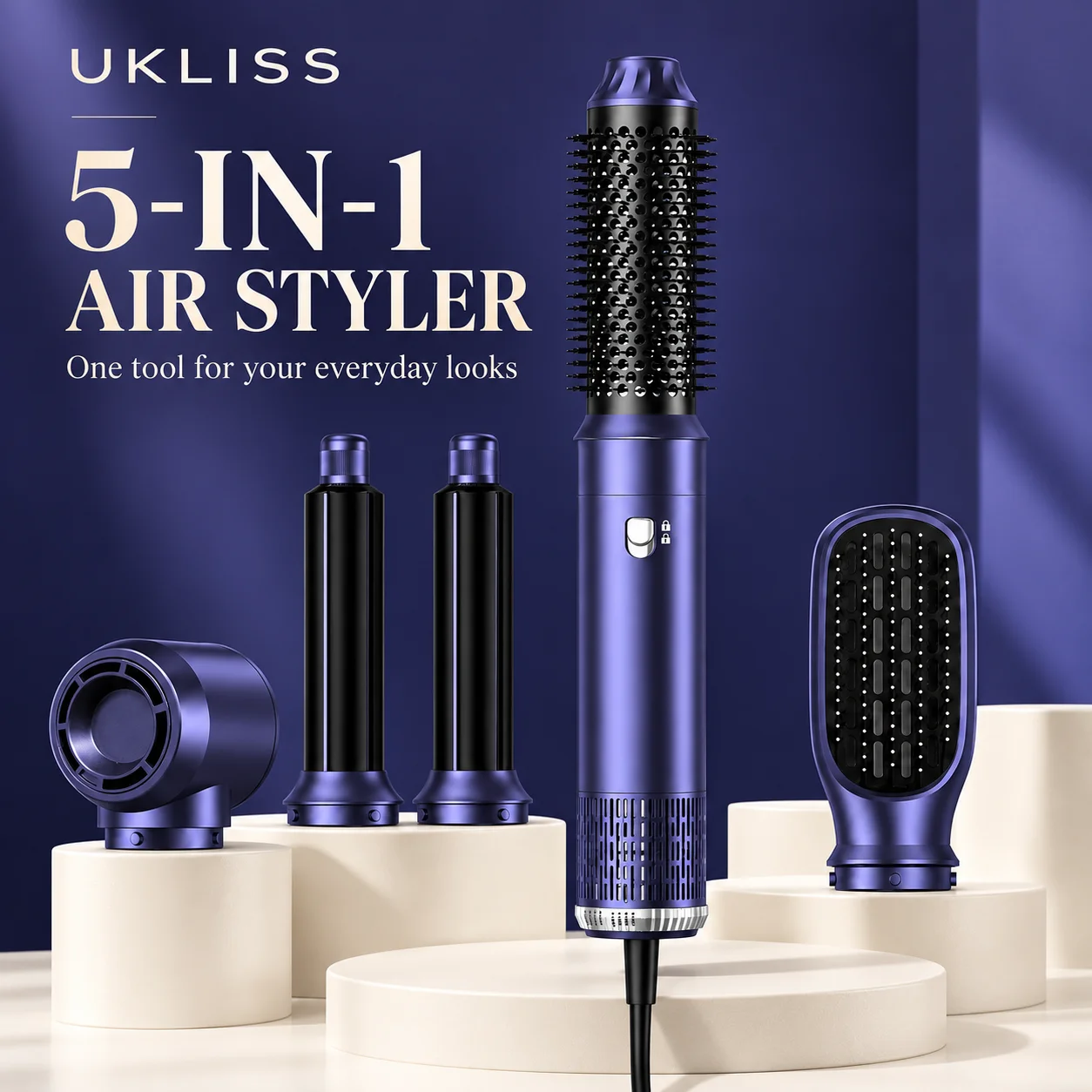 Ukliss 632 Blue Negative Ion Hair Dryer 5-in-1 Combination Hot Air Blower for Styling And Drying Hair