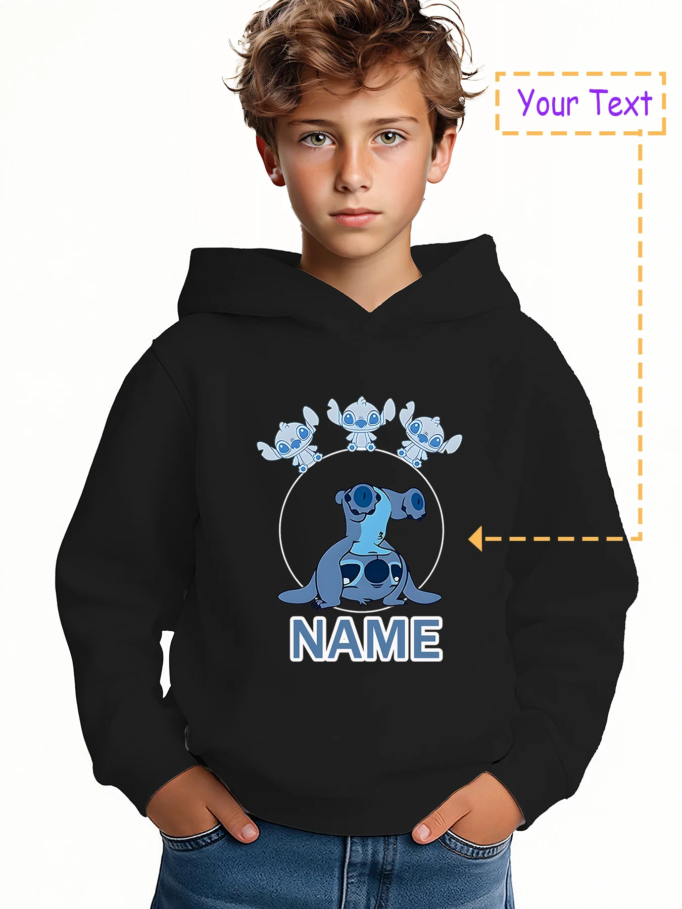 

MINISO Stitch Family Hoodie - Featuring fun Stitch family graphics and a simple "NAME" design. Licensed by Disney, this hoodie i
