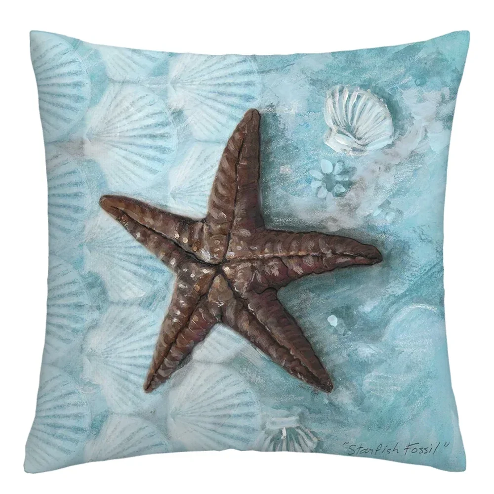 Grey starfish seahorse Plush pillowcase, sofa cushion cover for home improvement, home decoration pillowcase throw pillow case