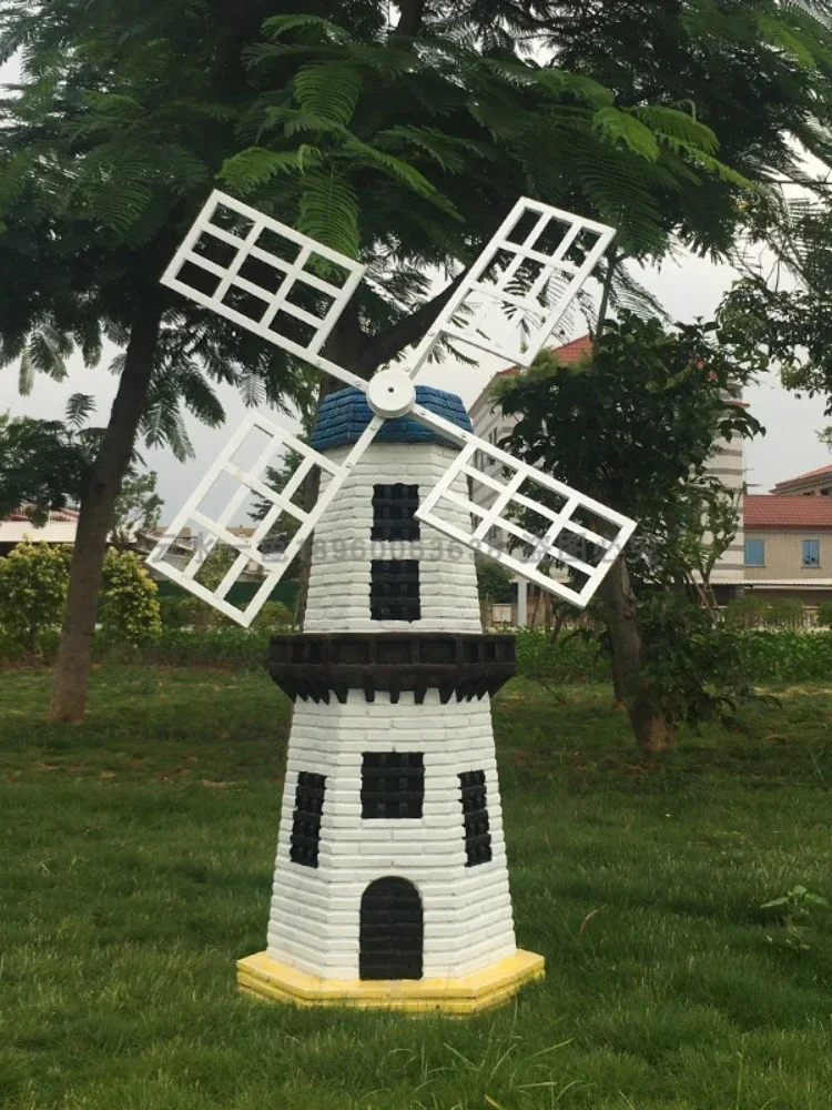 Large European-Style Solar Light-Controlled Lighthouse Rotating Windmill Big Decorations