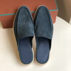 DONNAIN Minimal Slip-on Mules Women Men Luxury Suede Leather Handmade Stitching Moccasins Cozy Top Quality Flat Female Shoes