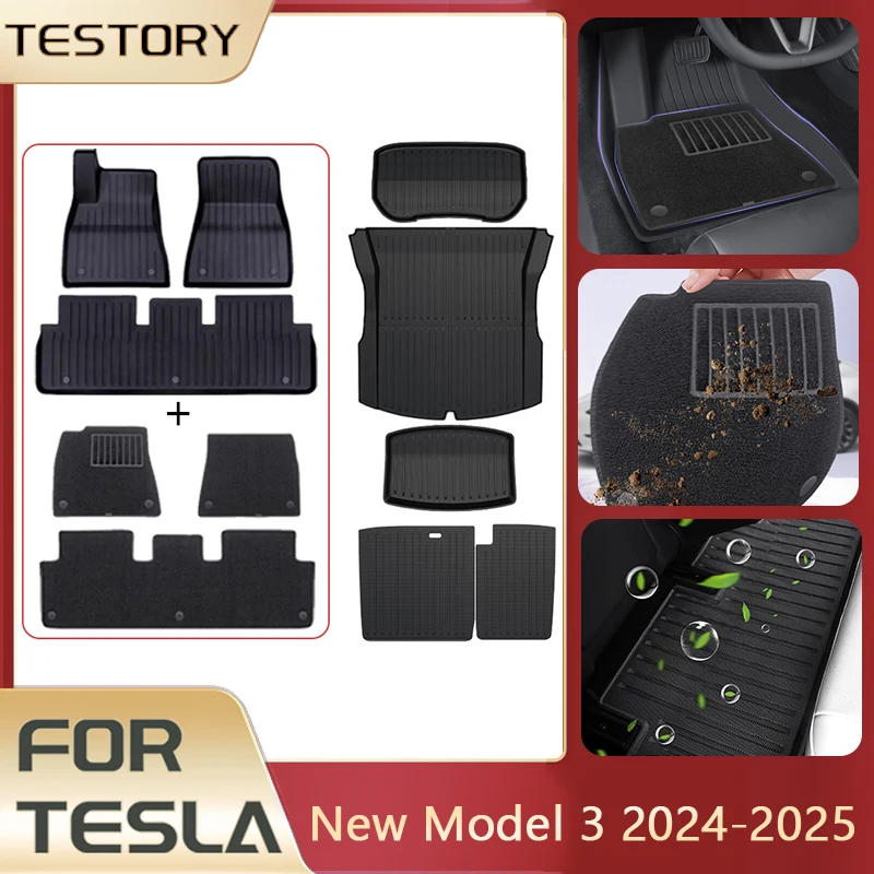 

Напольный коврик с ковром для Tesla Model 3 Highland 2025, аксессуары, водонепроницаемый коврик в багажник, накладки из ТПЭ, грузовой вкладыш для Model 3 Highland