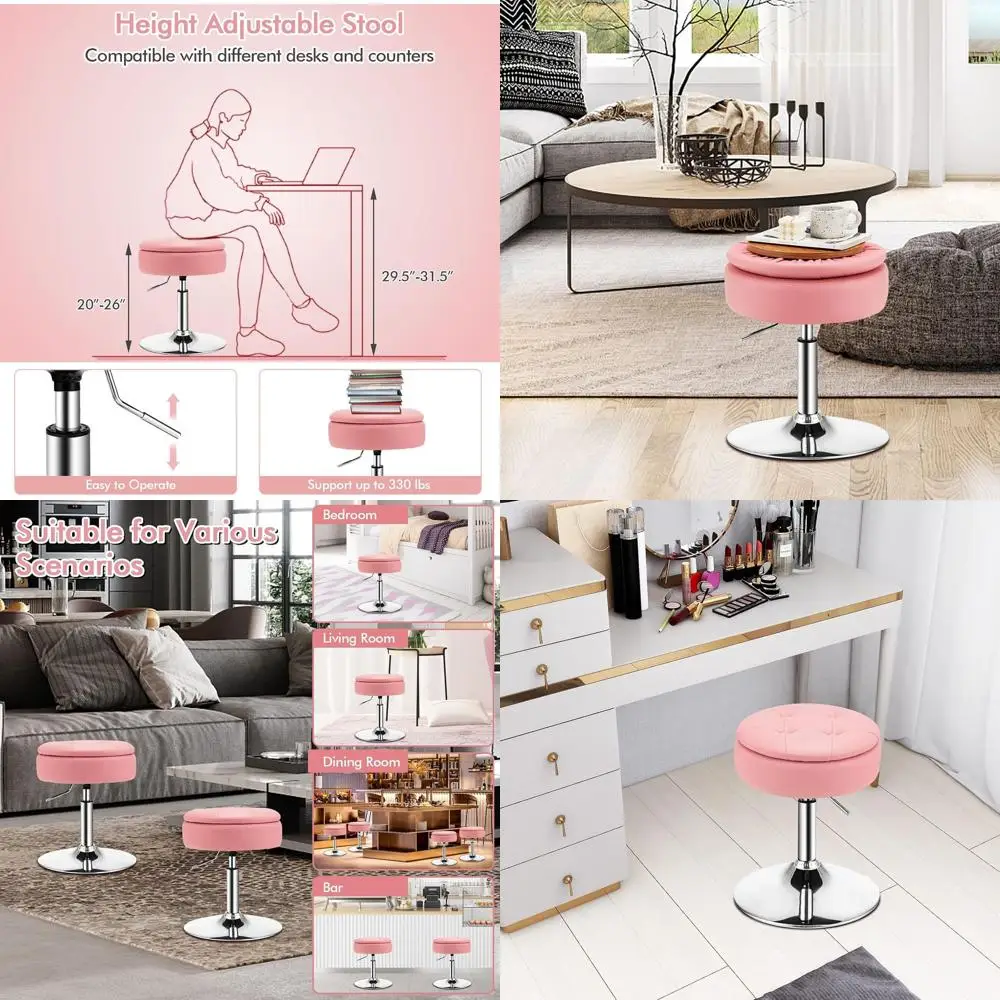 

Adjustable Swivel Bar Stool with Removable Tray and Storage, Pink