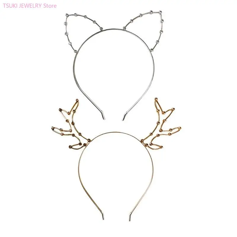 

62KE Кристалл для кошачьих ушей, повязка на голову, рождественская повязка для волос с рогами северного оленя, Pr