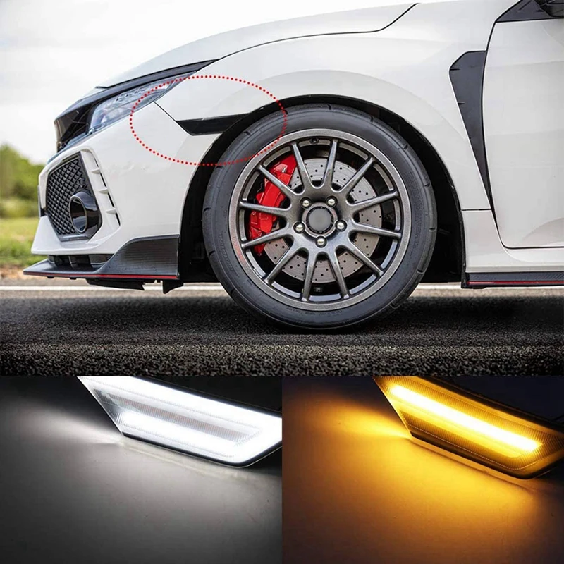 3X Car Sidemarker Lamps Front Side Marker Light Kit Turn Signal Light For Honda Civic 10Th 2016-Up