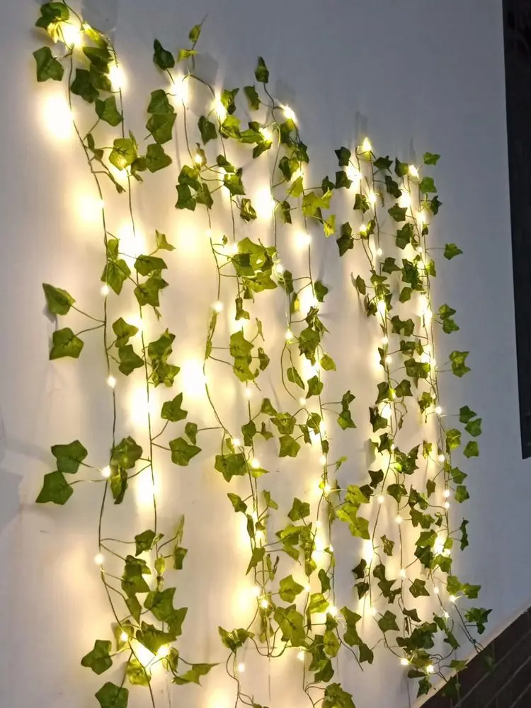 2 Meters LED light string Artificial Green Vine Home christmas  Wedding Bridal garden Hanging green plants party DIY Decoration