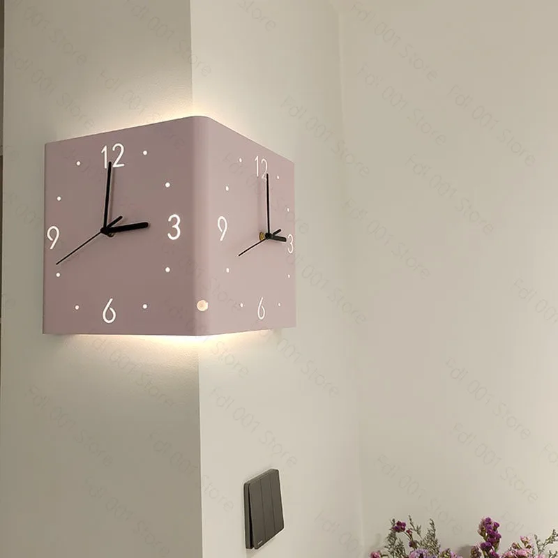 Smart Corner Wall Clock with Motion Sensor Night Light - Auto-On LED for Hallway, Stairs, Bedroom, Battery Powered