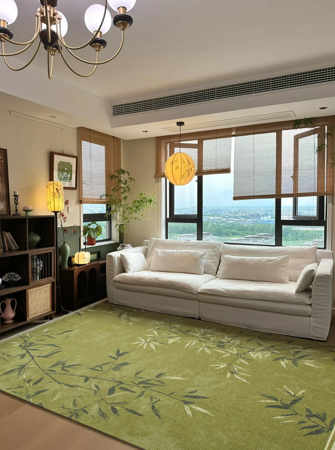 Vintage Chinese Style Green Living Room Carpet Handmade Wool Thick Floor Area Rug Home Decoration Large Soft Luxury Bedroom Rug