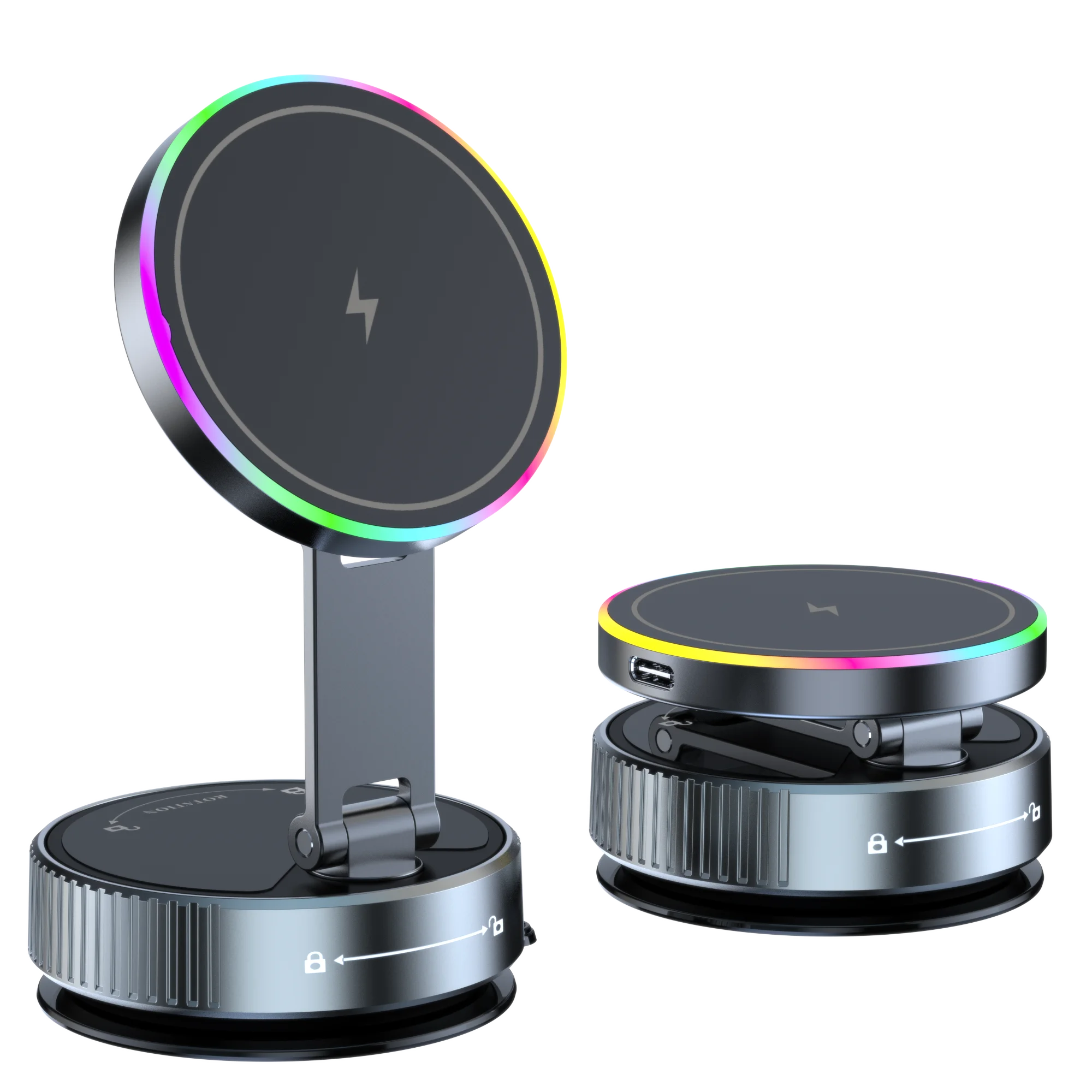 

New Car Magnetic Holder Wireless Charger with RGB Light Strong Cooling for Mobile Phone 360 Degree Rotation Car Bracket