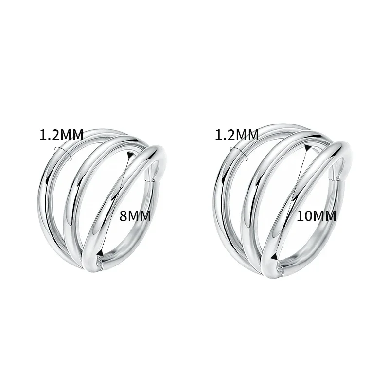 G23 Titanium 3 Layers Nose Rings Piercing Septum Hinge Segment Helix Cartilage Tragus Ear Cuff Earrings Body Jewelry for Women