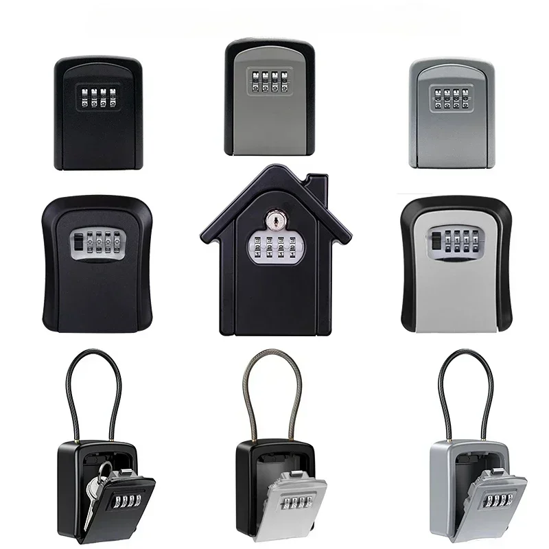 

Wall Mount Key Lock Box 4 Digit Password Code Security Lock No Key for Home Office Key Safe Secret Storage Box Organizer