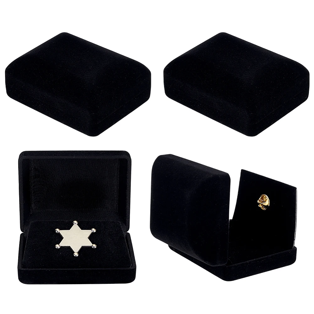 4pcs Velvet Brooch Display Box Black Badge Presentation Display Box Jewelry Lapel Pin Gift Box Badge Storage Display Case