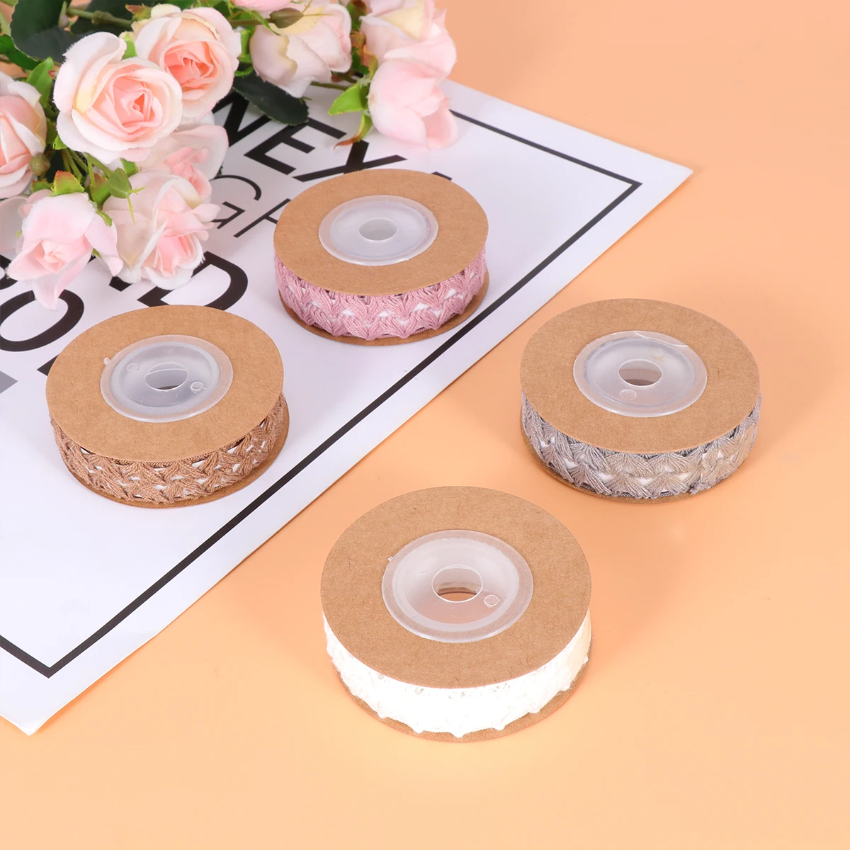 

4Roll Cotton Ribbon B Weaving Design Crafting DIY Reusable Adhesive Packaging Ribbons PartyDecoration Lace