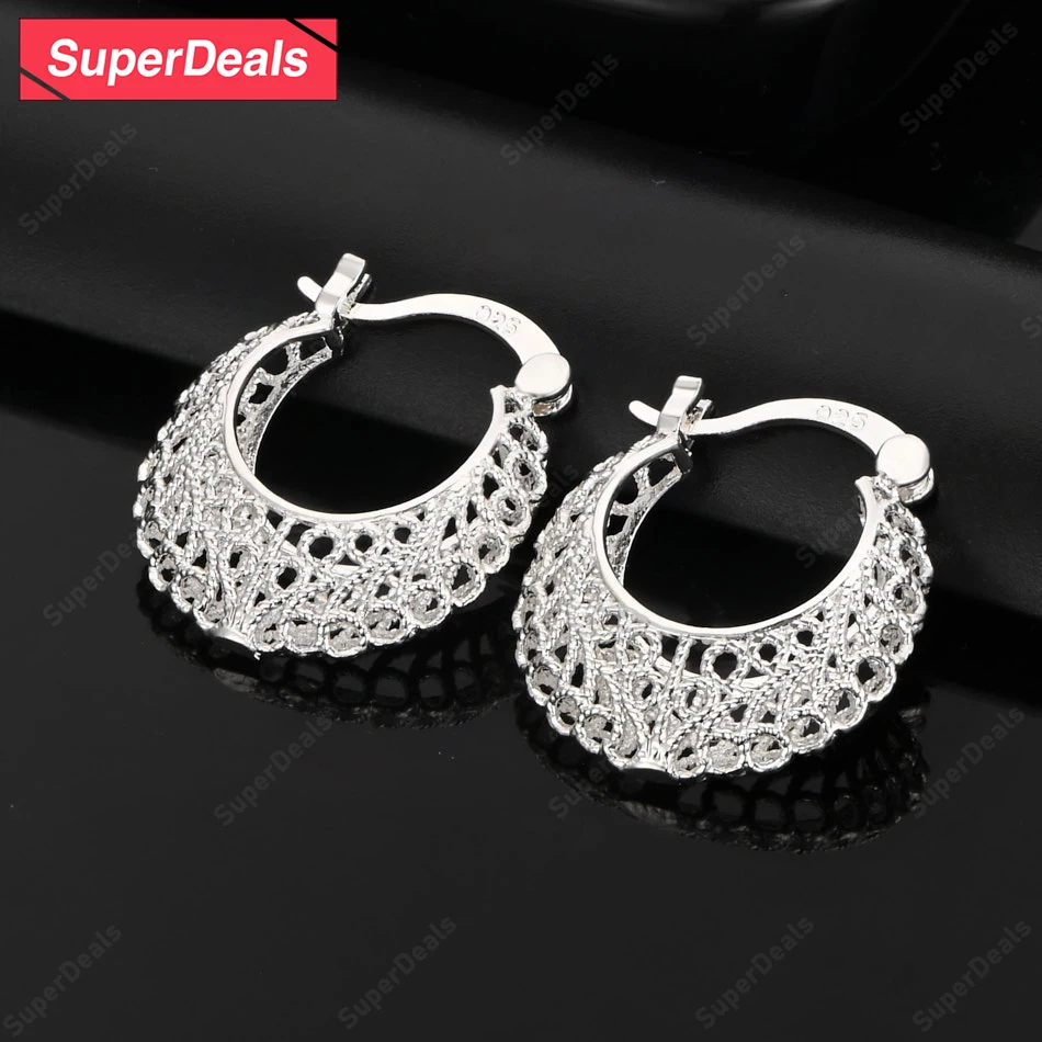 

SuperDeals 925 Sterling Silver Hollow Bag Ear Clip Earring Women Pretty Cute Jewelry Wedding Birthday Party Fashion Gift