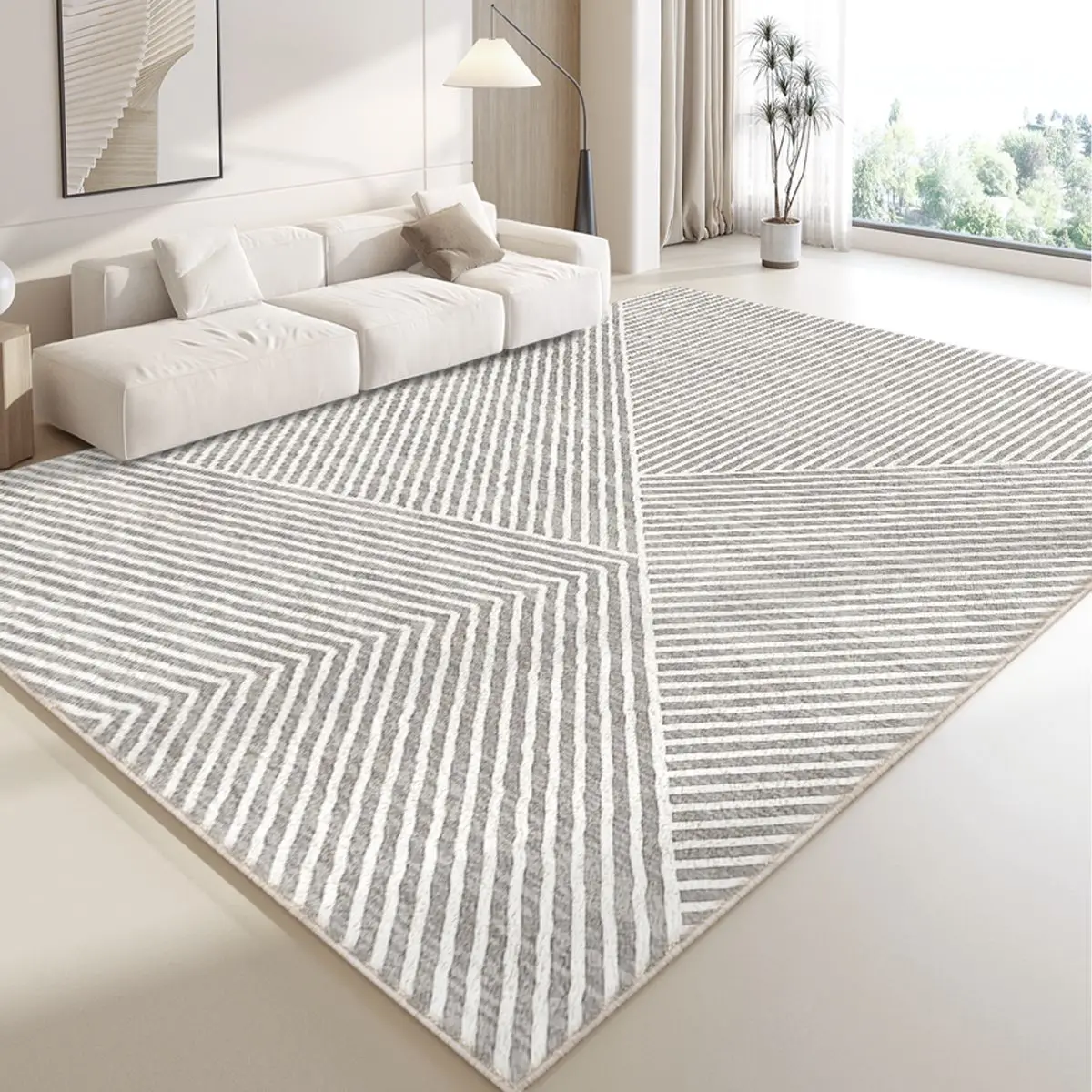سجادة غرفة معيشة كبيرة الحجم باللون البيج كريمي، سجادة غرفة أطفال بسيطة هندسية، سجادة منزلية ناعمة منفوشة، سجادة غرفة نوم غير قابلة للانزلاق #2
