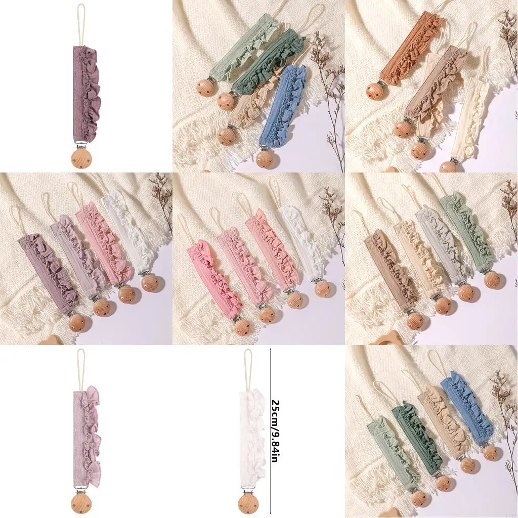 

Cotton Lace Trimmed Teething Toy Chain Baby Pacifier Holder Clip for Newborns L8RB