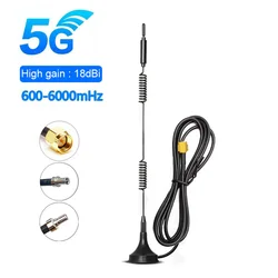 4G LTE 5G 마그네틱 안테나, 풀 밴드 600-6000Mhz 18dBi SMA 수, 3M 케이블, 2.4G 와이파이 안테나, 모뎀 무선 라우터용