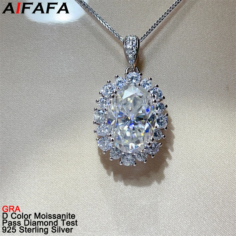 8 Carat Real Oval Moissanite Diamond Pendant Necklace s925 Silver Ellipse Neck Pendant with Chain Fine Jewelry GRA